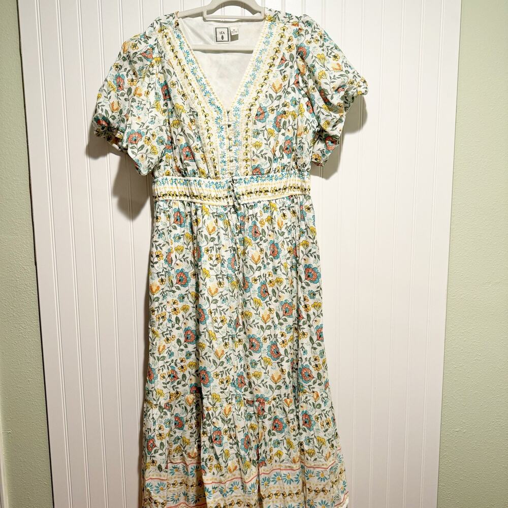 Lea Floral Boho Peasant Dress Maxi Plus Size 1X